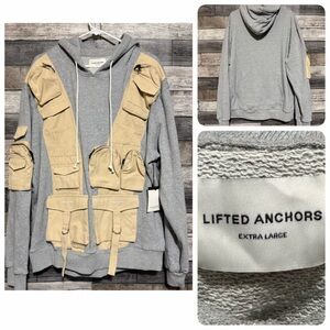 Lifted Anchors Cargo Pocket Hoodie Men’s XL Gray Pullover Zippers Pockets